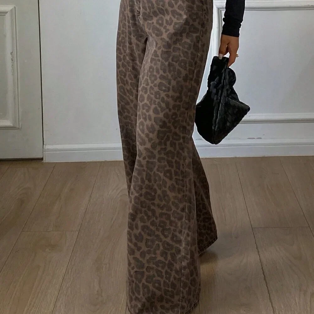 Coffee Brown Casual Women's Loose Leopard Print Cotton Pants - Picture 7 of 9